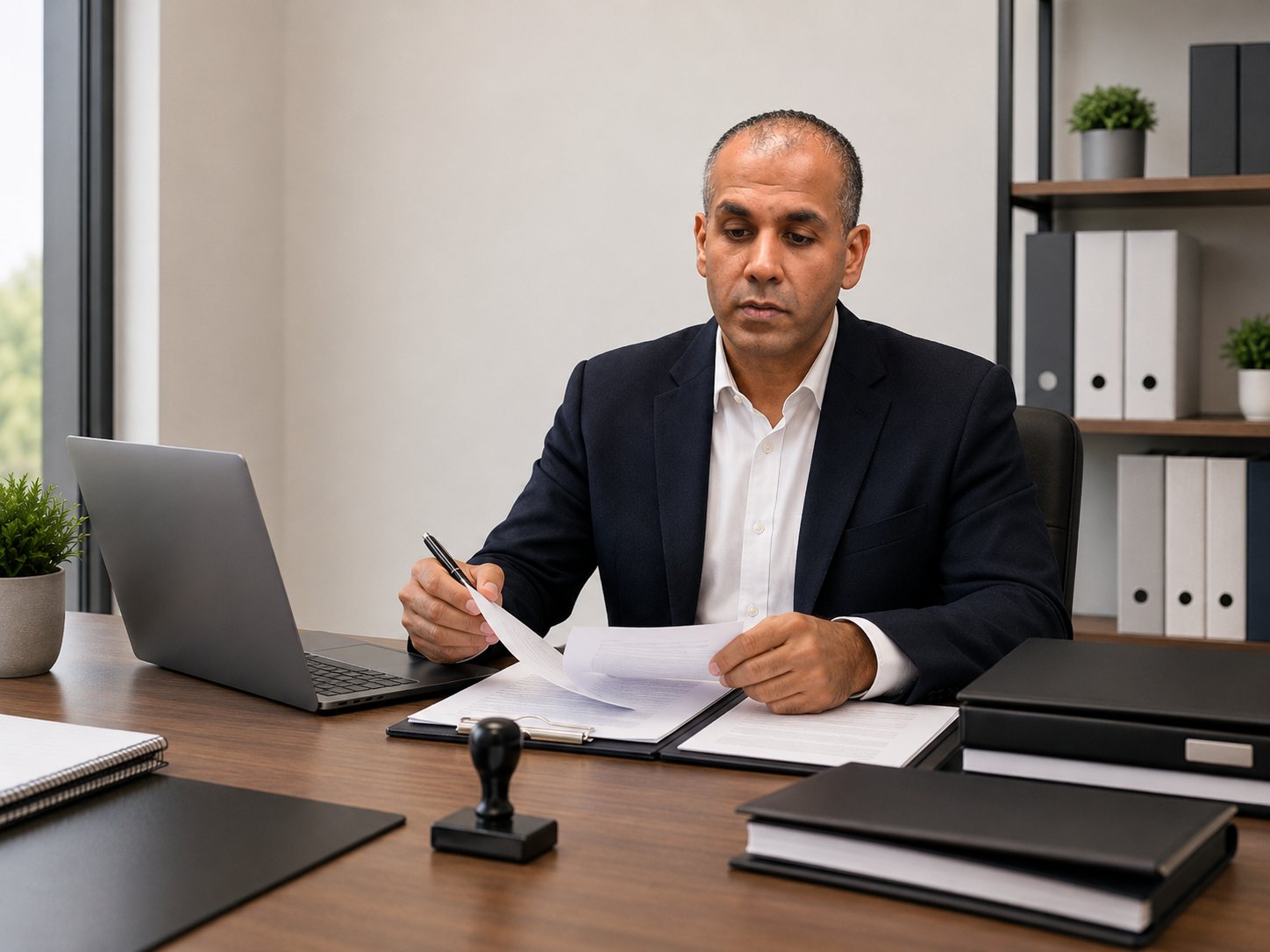 Regulatory and compliance documentation review at a pharmaceutical operations desk